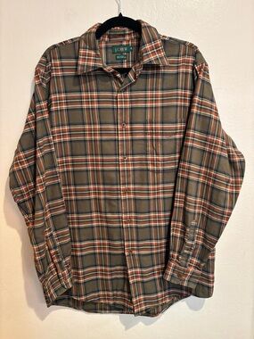 J. Crew Olive & Brown Plaid Button Up Long Sleeve Shirt, Men’s size M